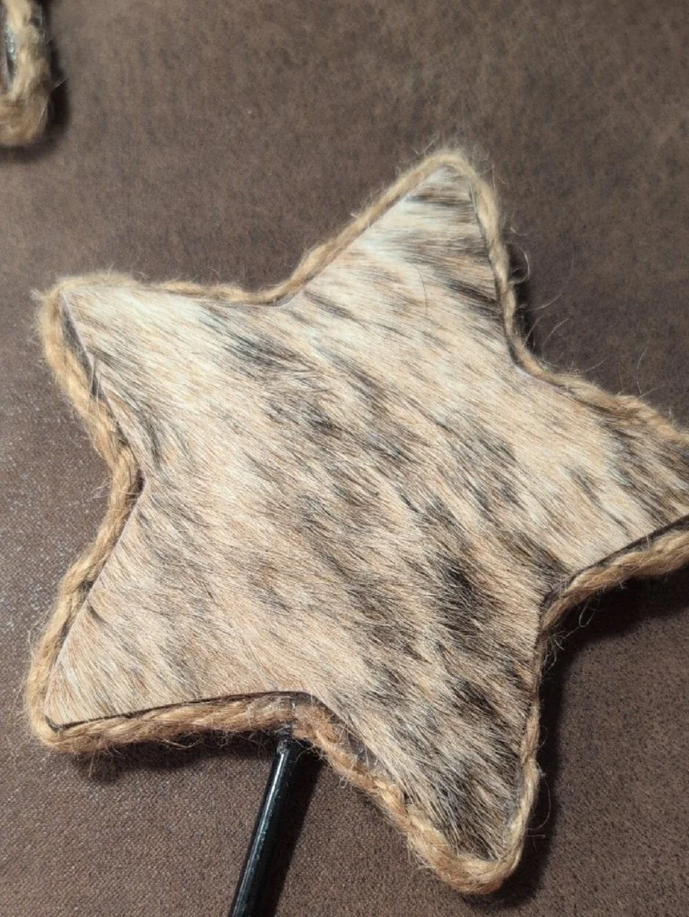 Set of 3 Rustic Star Wall Hooks - Brown Hide